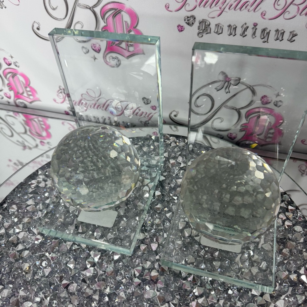 Crystal Ball Bookends crystal globe book shelf end piece decor stunning luxe - Picture 4 of 4